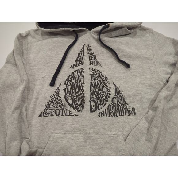 Harry Potter Deathly Hallows Gray Black Hooded Sweatshirt Wizarding World Small - Picture 8 of 12
